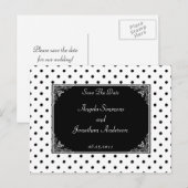 Zwart-wit Polka Dot Save The Date Aankondigingskaart (Voorkant / Achterkant)