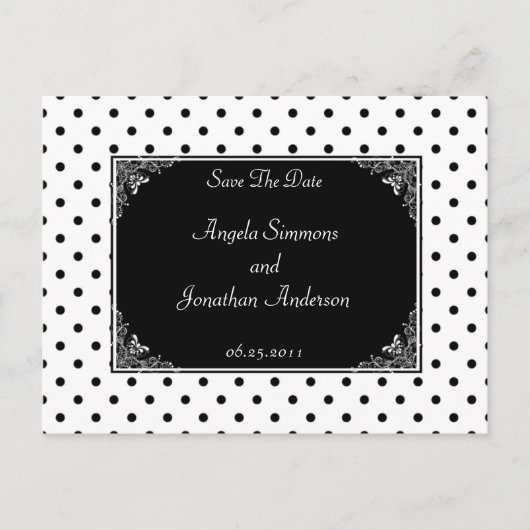 Zwart-wit Polka Dot Save The Date Aankondigingskaart (Voorkant)