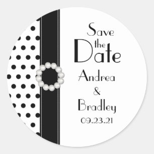 Zwart-wit Polka Dot Save the Date Sticker