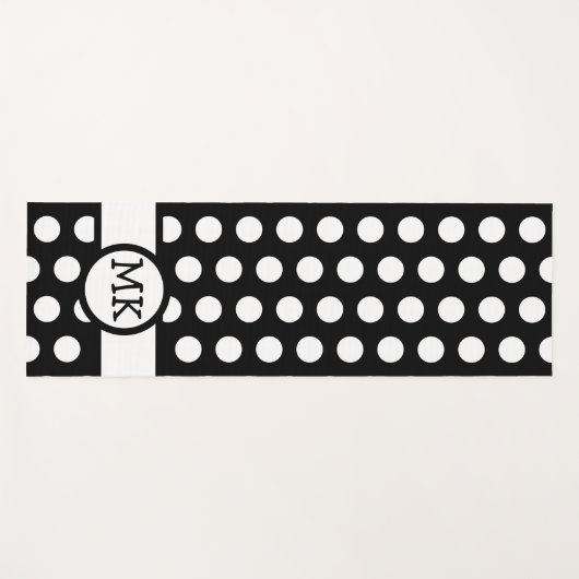 Zwart-wit Polka Dot Schattige Monogrammed Yogamat (Voorkant (horizontaal))