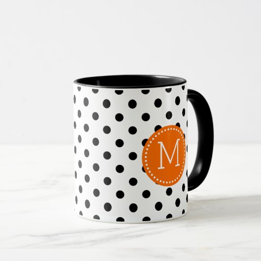 Zwart-wit polka dot Sinaasappel accenten Mok (Voorkant rechts)