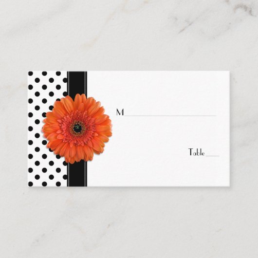 Zwart Wit Polka Dot Sinaasappel Gerber Place Card Plaatskaartje (Voorkant)