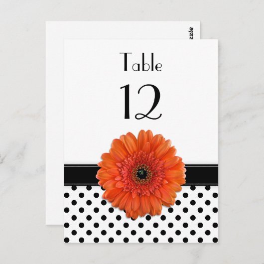 Zwart Wit Polka Dot Sinaasappel Gerber Tafel Kaart (Voorkant / Achterkant)