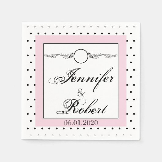 Zwart wit polka dot vlinder bruiloft servet (Voorkant)