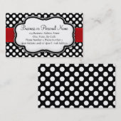 Zwart-wit polka dot w / rood lint visitekaartje (Voorkant / Achterkant)