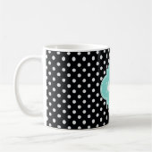 Zwart Wit Polka Dots Aqua Quatrefoil 3 Monogram Koffiemok (Links)
