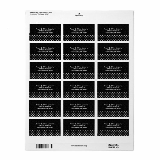 Zwart-wit Polka Dots Bruiloft E304D Etiket (Full Sheet)