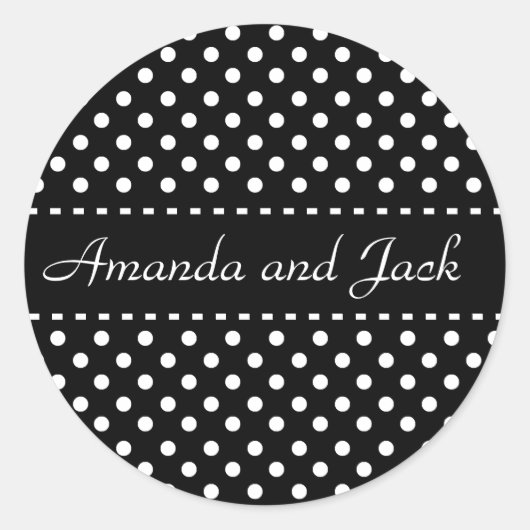 Zwart-wit Polka Dots Bruiloft Sticker (Voorkant)