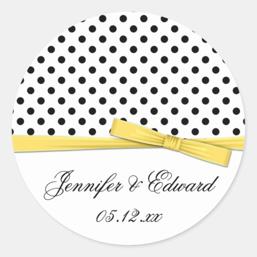 Zwart Wit Polka Dots Geel Save The Date Ronde Sticker (Voorkant)