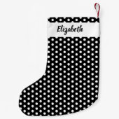 Zwart-wit Polka Dots Gepersonaliseerde Aangepaste Kleine Kerstsok (Achterkant)