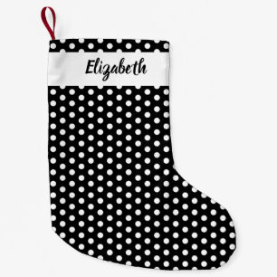 Zwart-wit Polka Dots Gepersonaliseerde Aangepaste Kleine Kerstsok