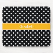 Zwart Wit Polka Dots Gouden Rood Naam Monogram Muismat (Voorkant)