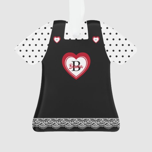 Zwart & Wit Polka Dots Kant Pinafore Doll Jurk Ornament (voorkant)