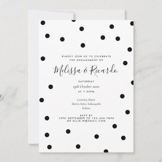 Zwart-wit Polka Dots Modern Engagement Party Kaart (Voorkant)