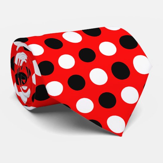 Zwart-wit Polka Dots op Rood Stropdas (Opgerold)