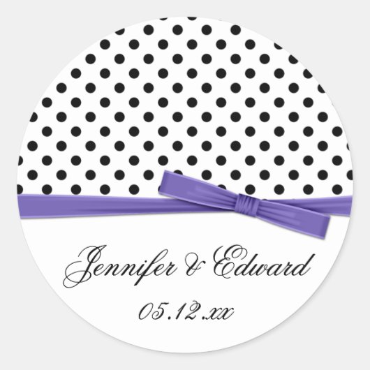 Zwart Wit Polka Dots Paarse Save The Date Ronde Sticker (Voorkant)