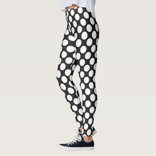 Zwart-wit Polka Dots Retro Modern Abstract Leggings (Links)