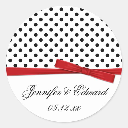 Zwart Wit Polka Dots Rood Save The Date Ronde Sticker (Voorkant)