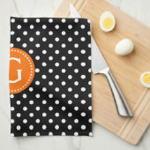 Zwart & Wit Polka Dots Sinaasappel Accent Theedoek (Quarter Fold)