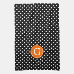 Zwart & Wit Polka Dots Sinaasappel Accent Theedoek