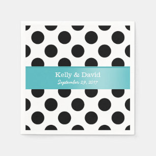 Zwart & Wit Polka Dots Turquoise Lint Huwelijk Servet