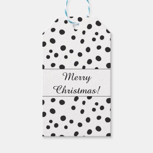 Zwart-wit Polka Dots Vrolijk Kerstfeest Cadeaulabel (Voorkant)