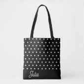 Zwart Wit Polka Patroon Elegant Gepersonaliseerd Tote Bag (Voorkant)
