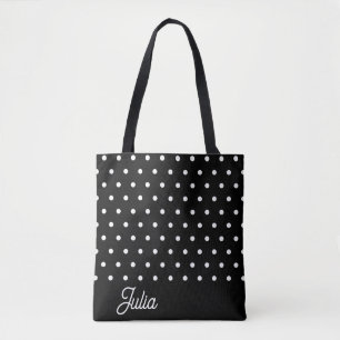 Zwart Wit Polka Patroon Elegant Gepersonaliseerd Tote Bag
