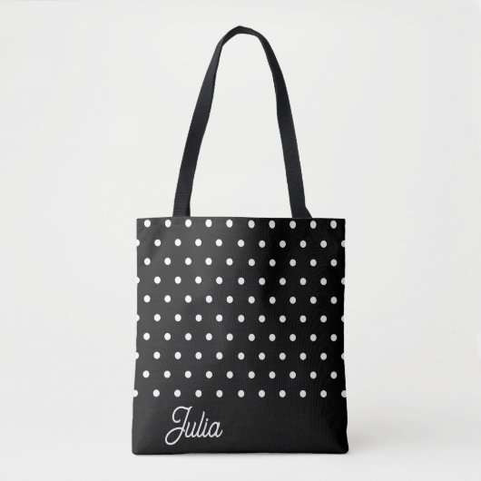 Zwart Wit Polka Patroon Elegant Gepersonaliseerd Tote Bag (Voorkant)