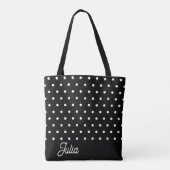 Zwart Wit Polka Patroon Elegant Gepersonaliseerd Tote Bag (Achterkant)