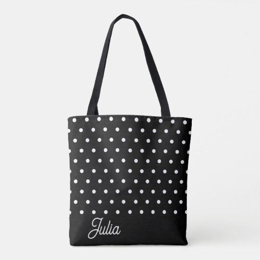 Zwart Wit Polka Patroon Elegant Gepersonaliseerd Tote Bag (Achterkant)