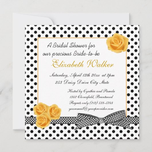 Zwart wit polka stip gele rozenroos Vrijgezellenfe Kaart (Voorkant)