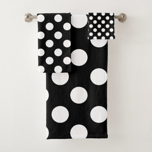 Zwart & Wit Polka Stippen Stip Bad Handdoek (Insitu)