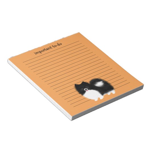 Zwart-wit Pomeranian met aangepaste tekst Notitieblok (Schuin)