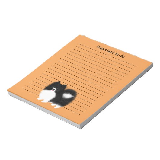 Zwart-wit Pomeranian met aangepaste tekst Notitieblok (Linkerzijde)