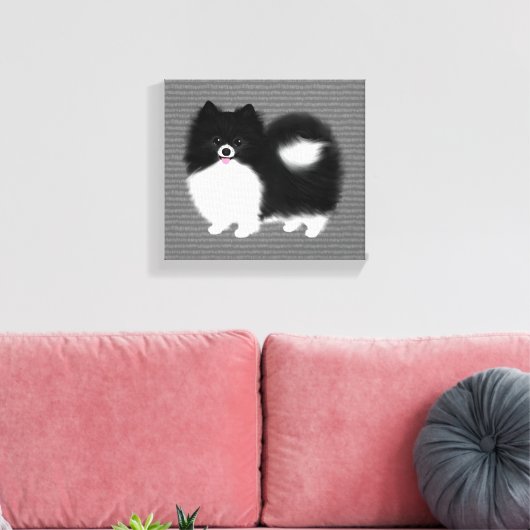 Zwart-wit Pommerse Cartoon Hond Canvas Afdruk (Insitu (Woonkamer))