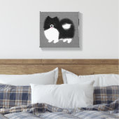 Zwart-wit Pommerse Cartoon Hond Canvas Afdruk (Insitu (Slaapkamer))