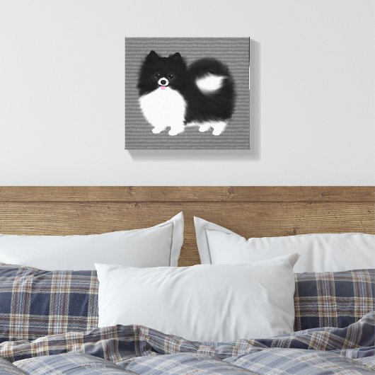 Zwart-wit Pommerse Cartoon Hond Canvas Afdruk (Insitu (Slaapkamer))