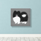 Zwart-wit Pommerse Cartoon Hond Canvas Afdruk (Insitu (Houten vloer))