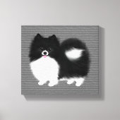 Zwart-wit Pommerse Cartoon Hond Canvas Afdruk (Voorkant)