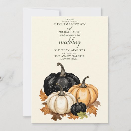 Zwart-wit pompoen bruiloft kaart (Voorkant)