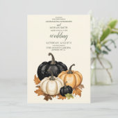 Zwart-wit pompoen bruiloft kaart (Staand voorkant)