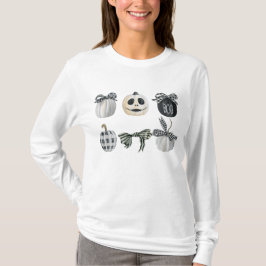 Zwart Wit Pompoen Coquette Bow Halloween T-shirt
