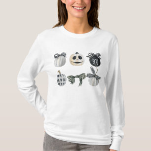 Zwart Wit Pompoen Coquette Bow Halloween T-shirt