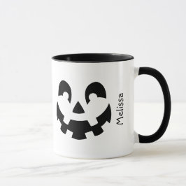 Zwart-wit pompoen gezicht met de naam Halloween Mok