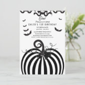 Zwart & Wit Pompoen Halloween 1e Verjaardag Kaart (Staand voorkant)