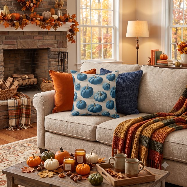 Zwart-Wit Pompoen Herfst Design Kussen (Creator heeft geüpload)