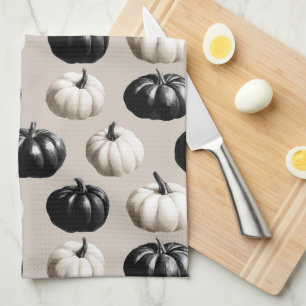 Zwart-Wit Pompoen Herfst Design Theedoek