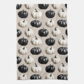 Zwart-Wit Pompoen Herfst Design Theedoek (Verticaal)