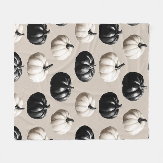 Zwart-wit pompoen Herfst ontwerp Fleece Deken (Voorkant (Horizontaal))